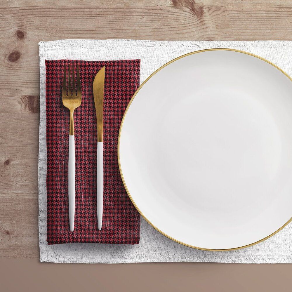 NWT Porter Anna- Red & Black Cotton Napkin 4-set, Houndstooth